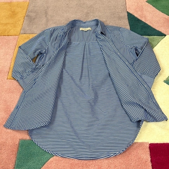 Loft Pin Stripe Bell Sleeve Button Front Blue White Top - Picture 15 of 17